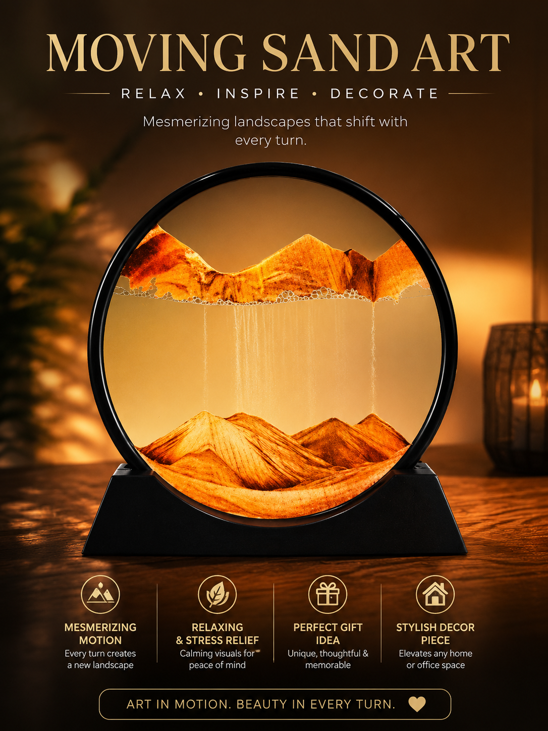 Glass Metal Dynamic 3D Sand Art Landscape Display
