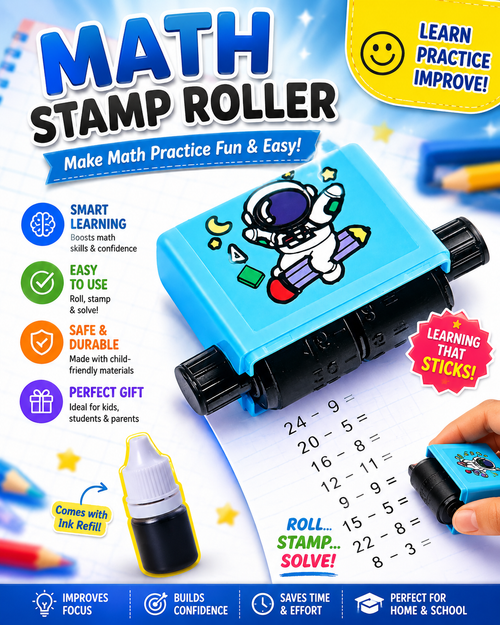 Blue Math Stamp Roller Educational Learning Toy For Kids