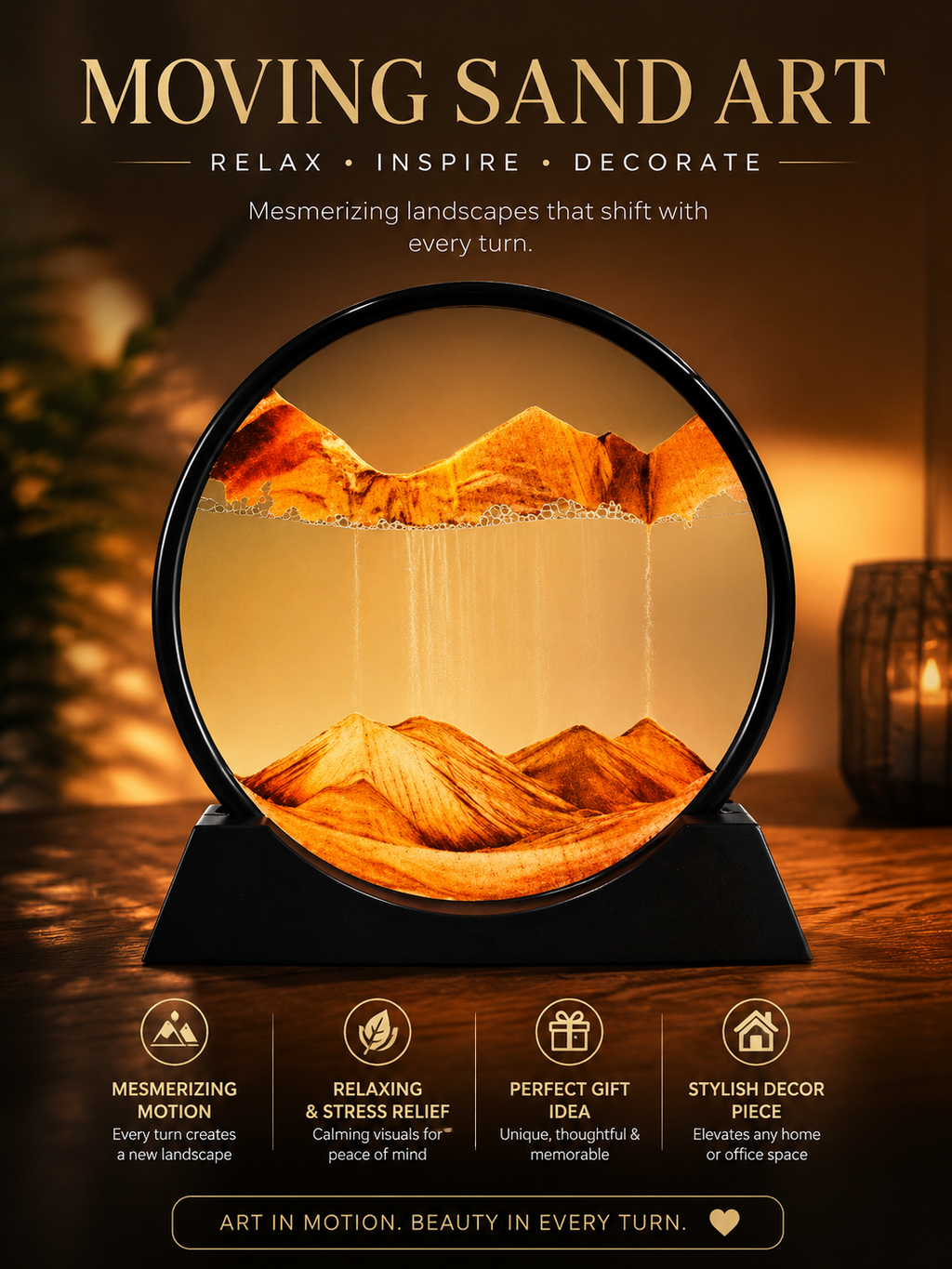 Glass Metal Dynamic 3D Sand Art Landscape Display