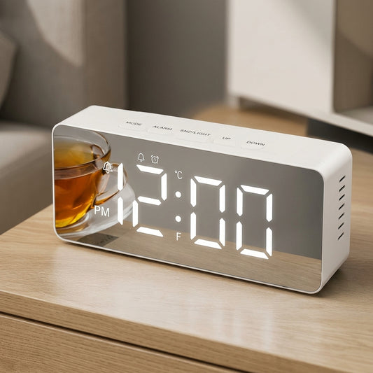 Acrylic Mirror LED Digital Clock With Dual Alarm