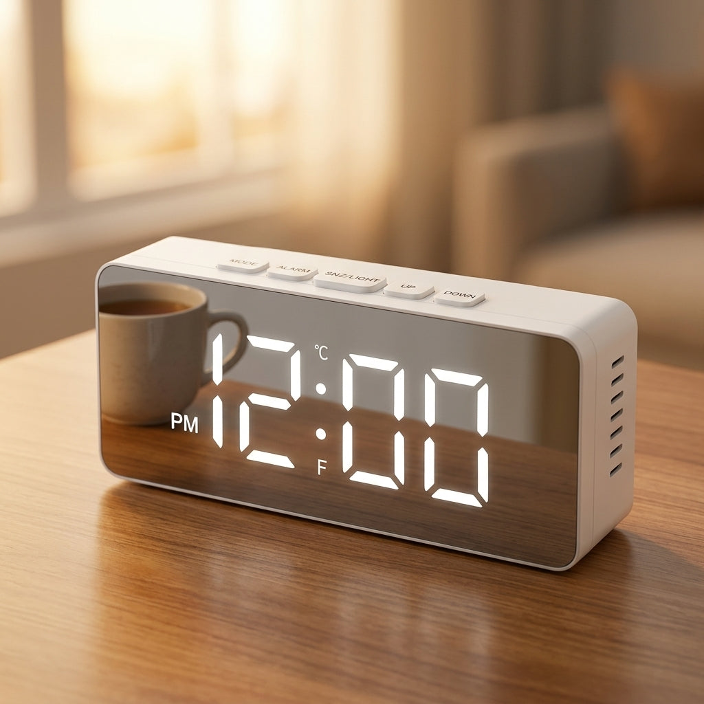 Acrylic Mirror LED Digital Clock With Dual Alarm