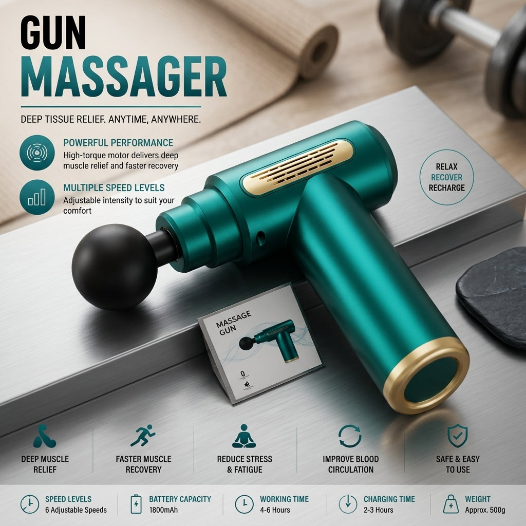 Rechargeable Percussion Massage Gun 6 Speed 5 Heads