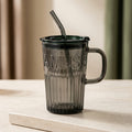 Borosilicate Glass Ribbed Mug With Lid And Straw