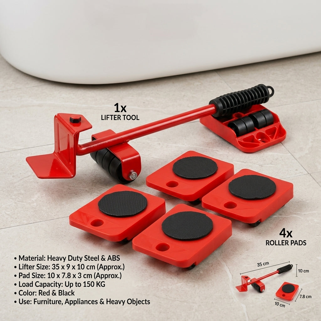 Steel Lever-Action Furniture Lifter Set With Roller Pads