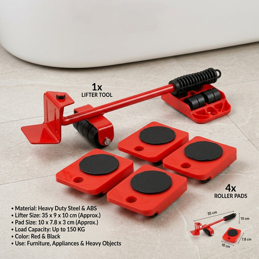 Steel Lever-Action Furniture Lifter Set With Roller Pads