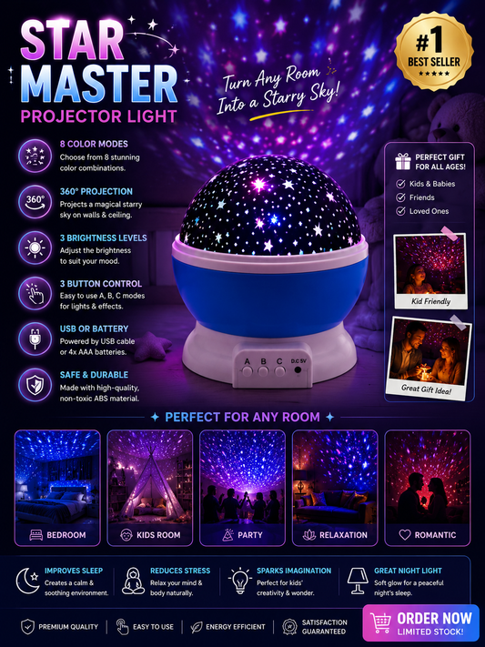 Abs Galaxy Star Projector Night Lamp 8 Color 360 Rotation